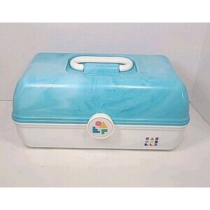 Caboodles On The Go Large Makeup Case Organizer Model 5626 Blue & White EUC